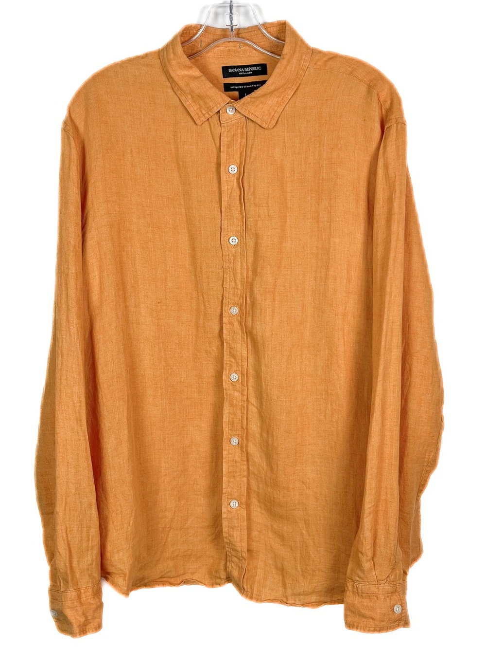 Banana Republic Untucked Fit Shirt Linen Orange Long Sleeve Button Collared L